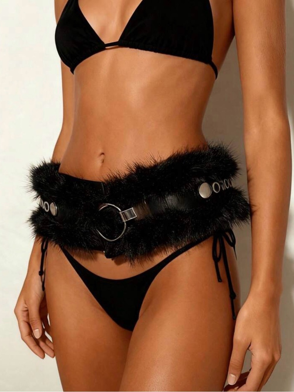 Fur Patchwork Hook Buckle Wide Waist Belt